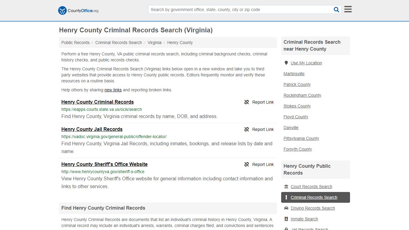 Criminal Records Search - Henry County, VA (Arrests, Jails ...